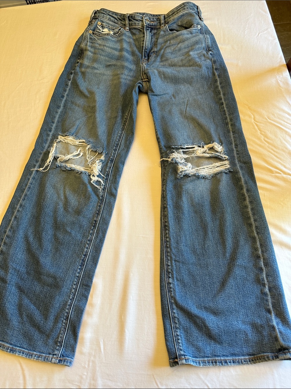 Men's Distressed Blue Jeans - Classic Straight Fit